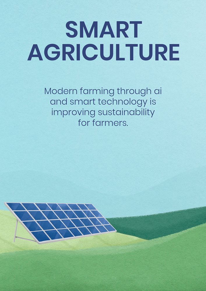 Smart agriculture poster template, solar panel illustration