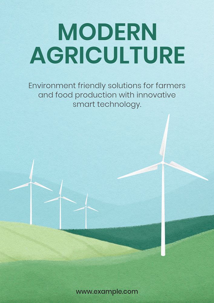 Modern agriculture poster template, wind farm illustration