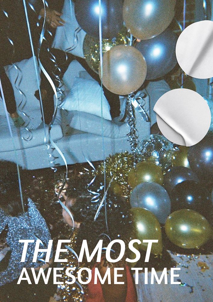 New Year poster editable template, party balloons aesthetic