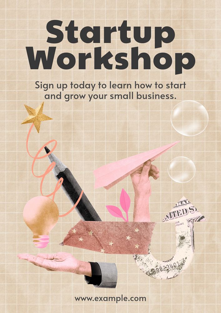 Startup workshop poster editable template, business event ad