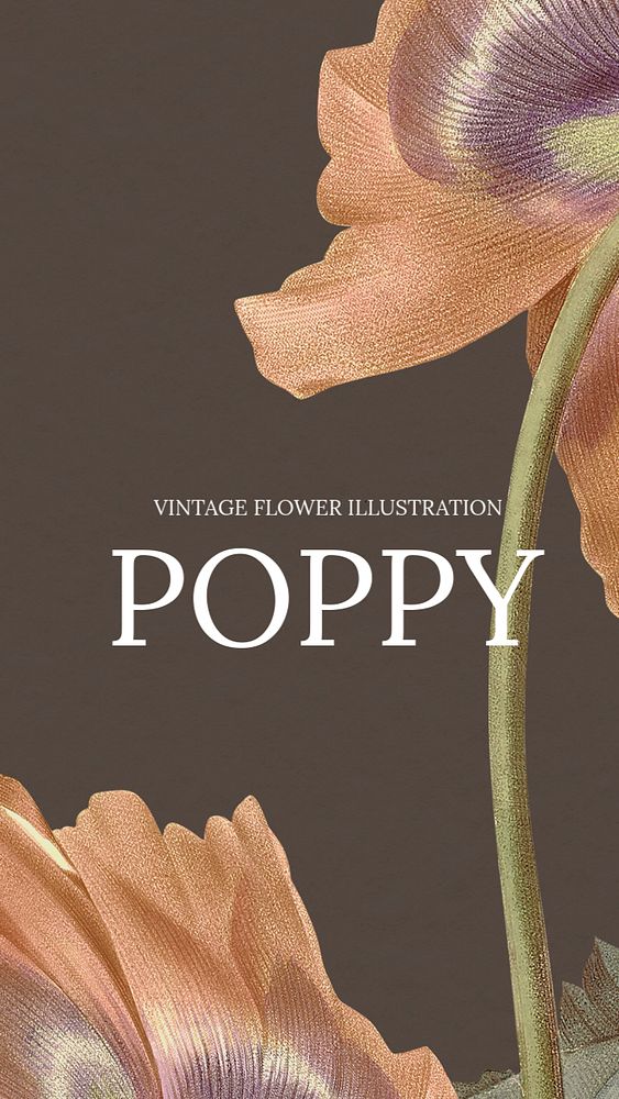 Poppy mobile wallpaper template, vintage flower design