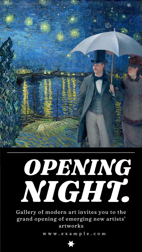 Starry Night Instagram story template, opening night ad, Van Gogh's famous painting remixed by rawpixel