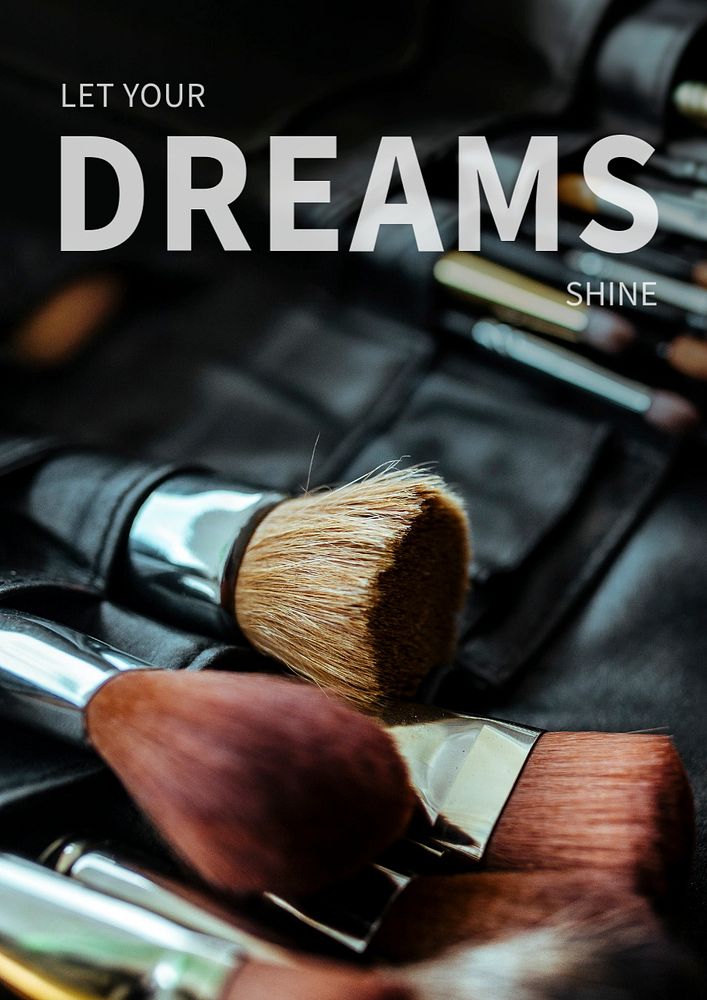 Makeup brush poster template, inspirational quote