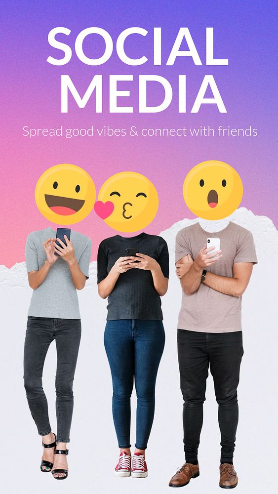 Social media lovers template, emoticon heads, Instagram story design