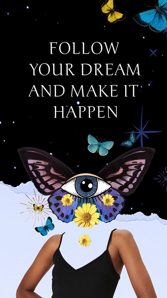 Abstract surreal Instagram story template, positive quote remixed media 