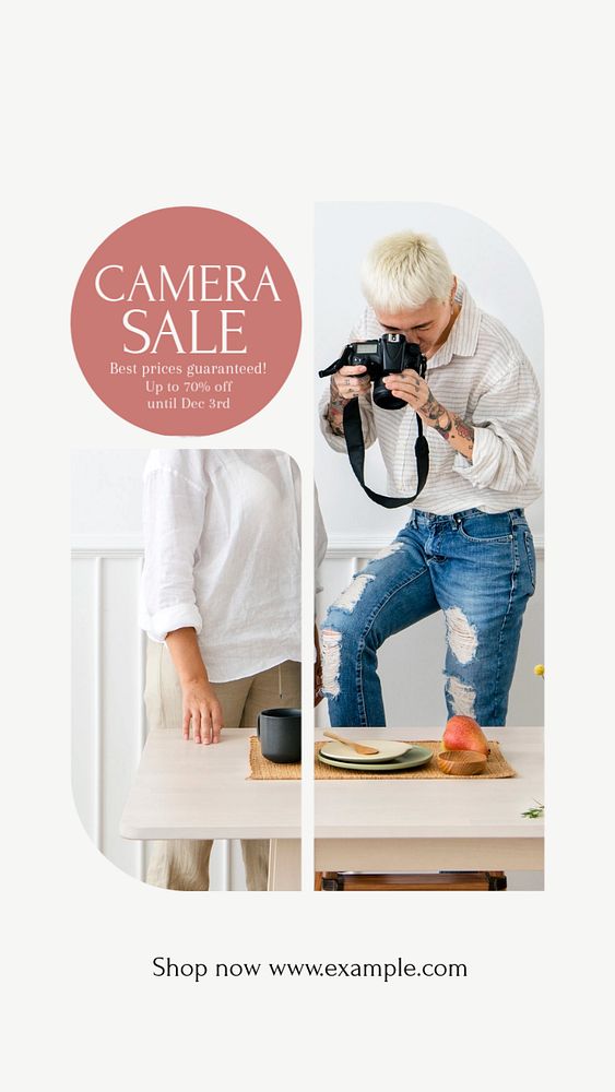 Camera sale social story template, editable text