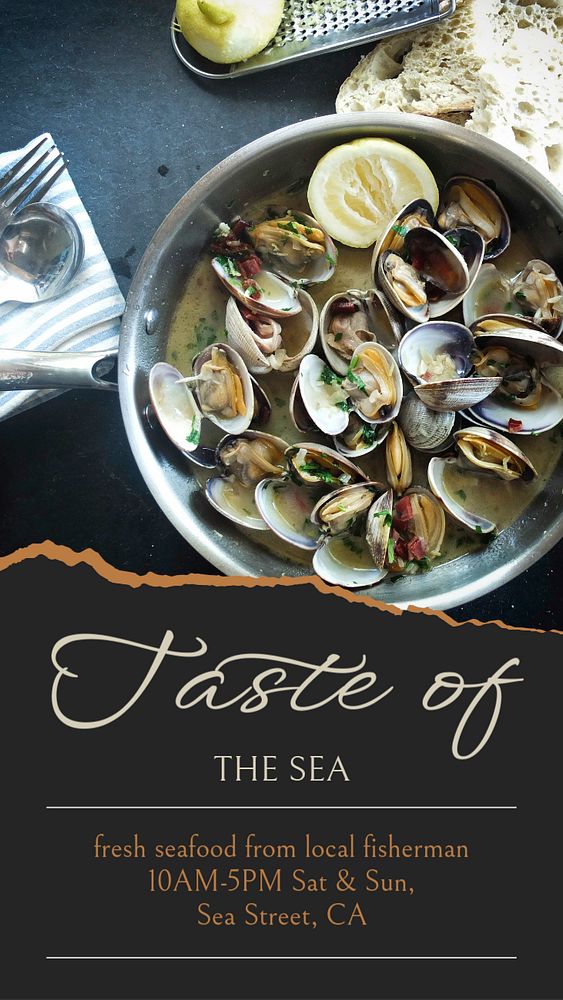 Seafood restaurant social story template, editable text