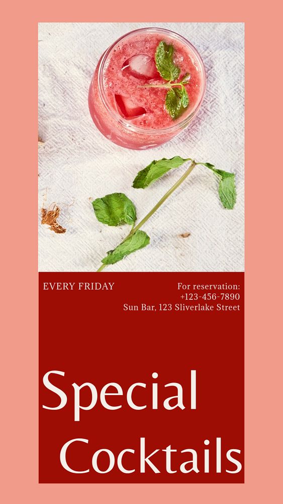 Special cocktails social story template, editable text