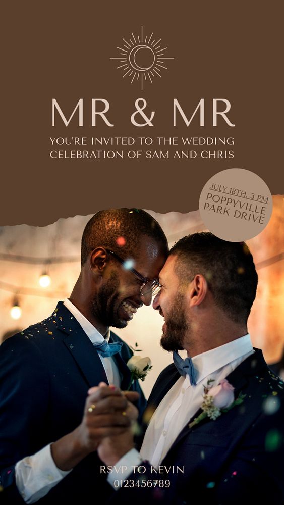 Gay wedding social story template, editable text