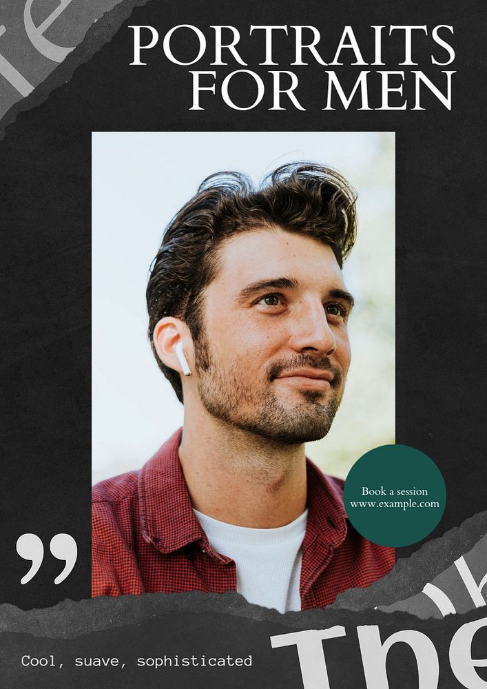 Portraits for men poster template, editable text & design