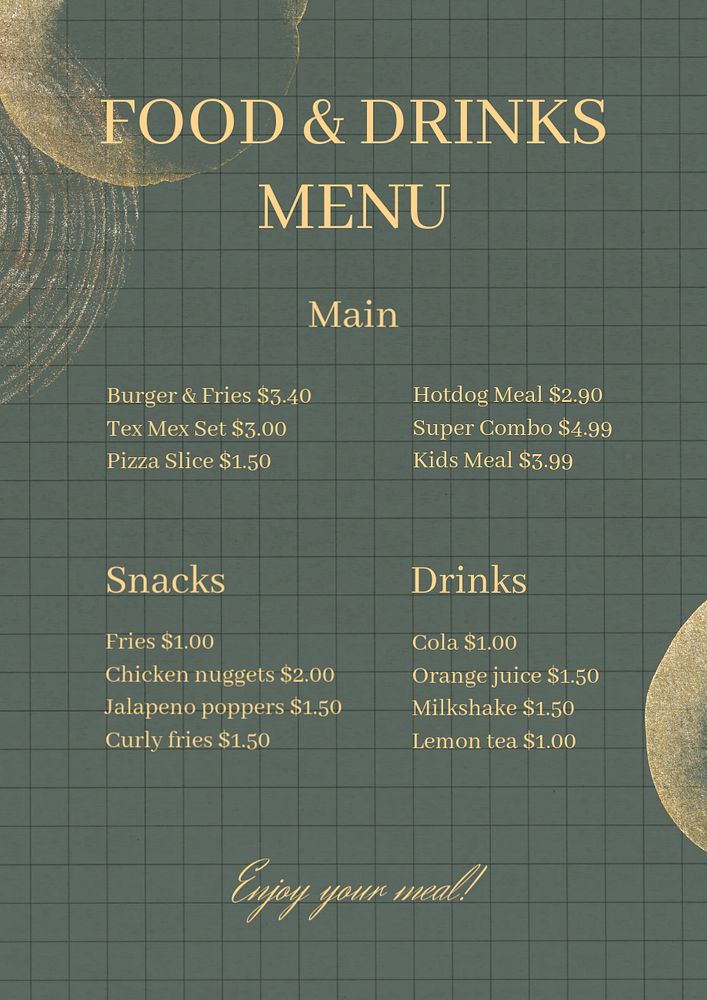 Food & drinks menu editable poster template