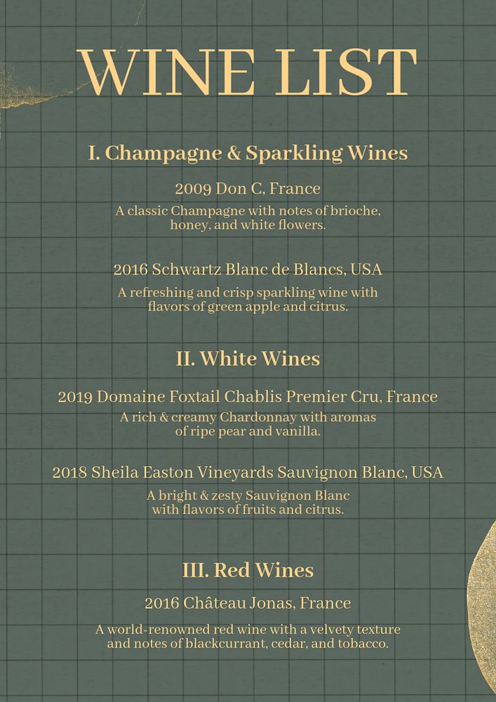 Wine list editable poster template