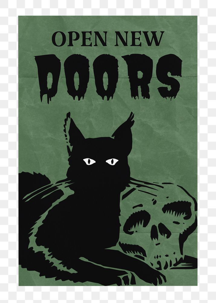 Wrinkled poster mockup png element, editable Halloween cat design