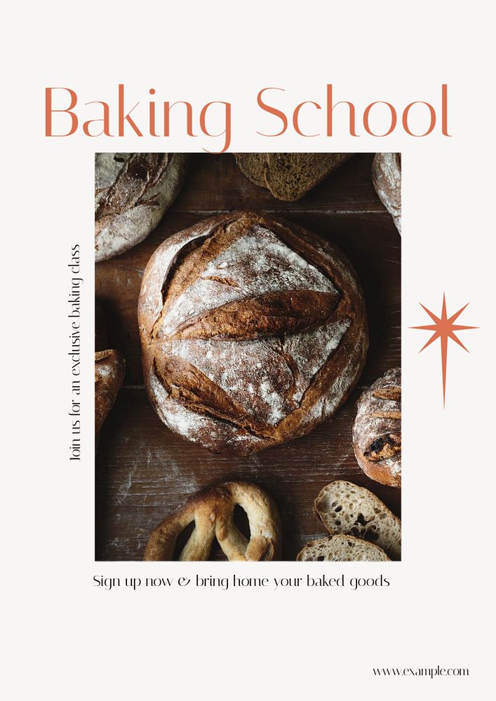 Baking school poster template, editable text & design