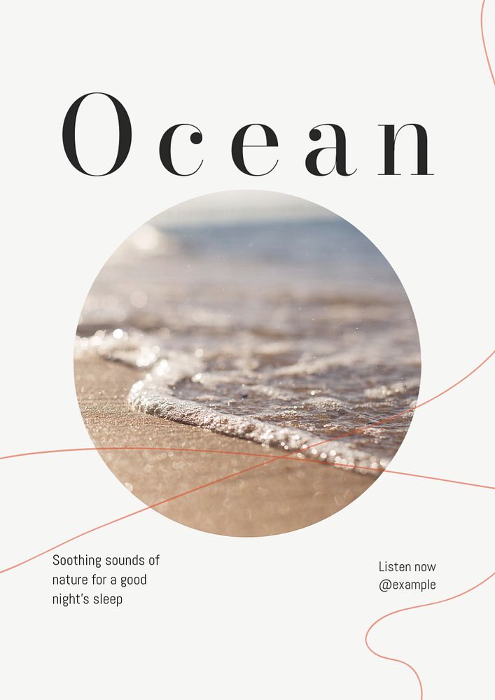 Ocean wave sounds poster template, editable text & design