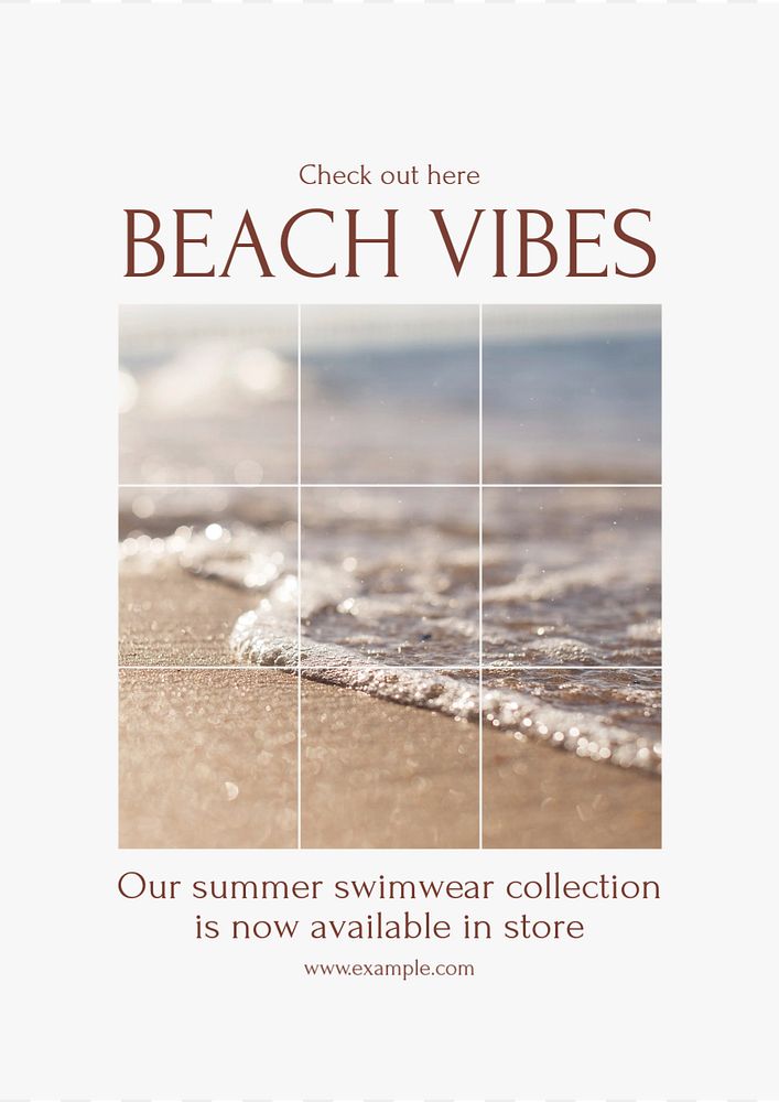 Beach vibes poster template, editable text & design