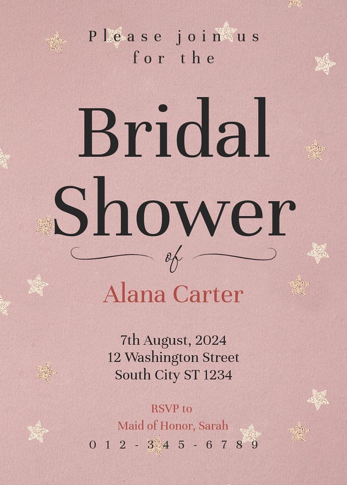 Bridal shower invitation template, editable text