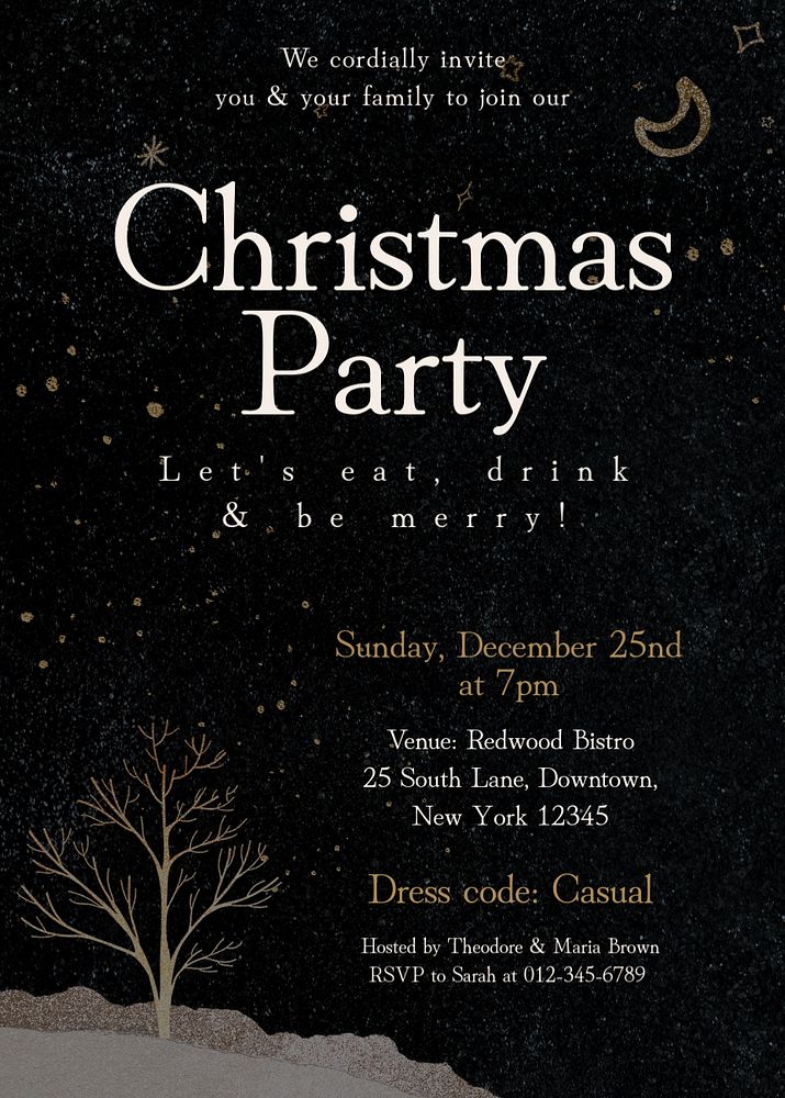 Christmas party card template, editable text