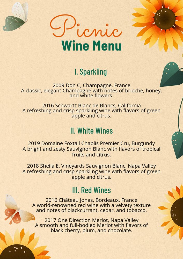 Wine menu poster template, editable text and design