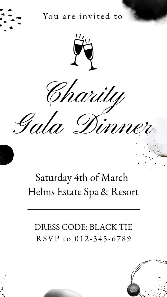 Charity gala dinner, editable template for social media story