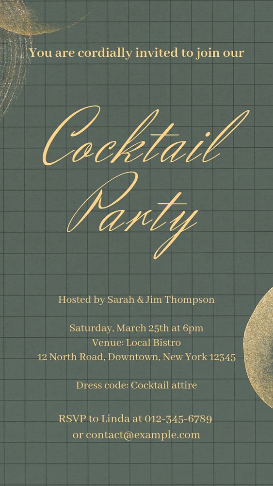 Cocktail party invitation, editable template for social media story