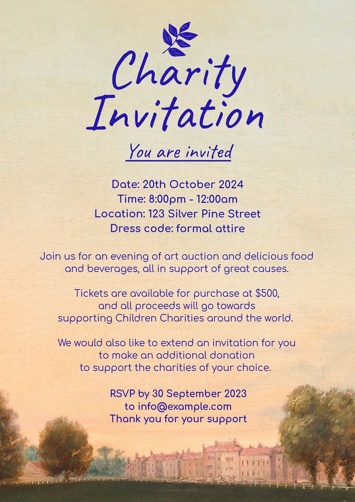 Charity invitation editable poster template