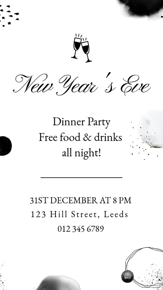 New year's eve party, editable template for social media story