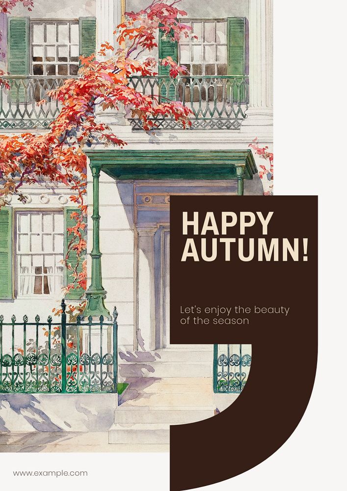 Happy autumn poster template, editable text & design