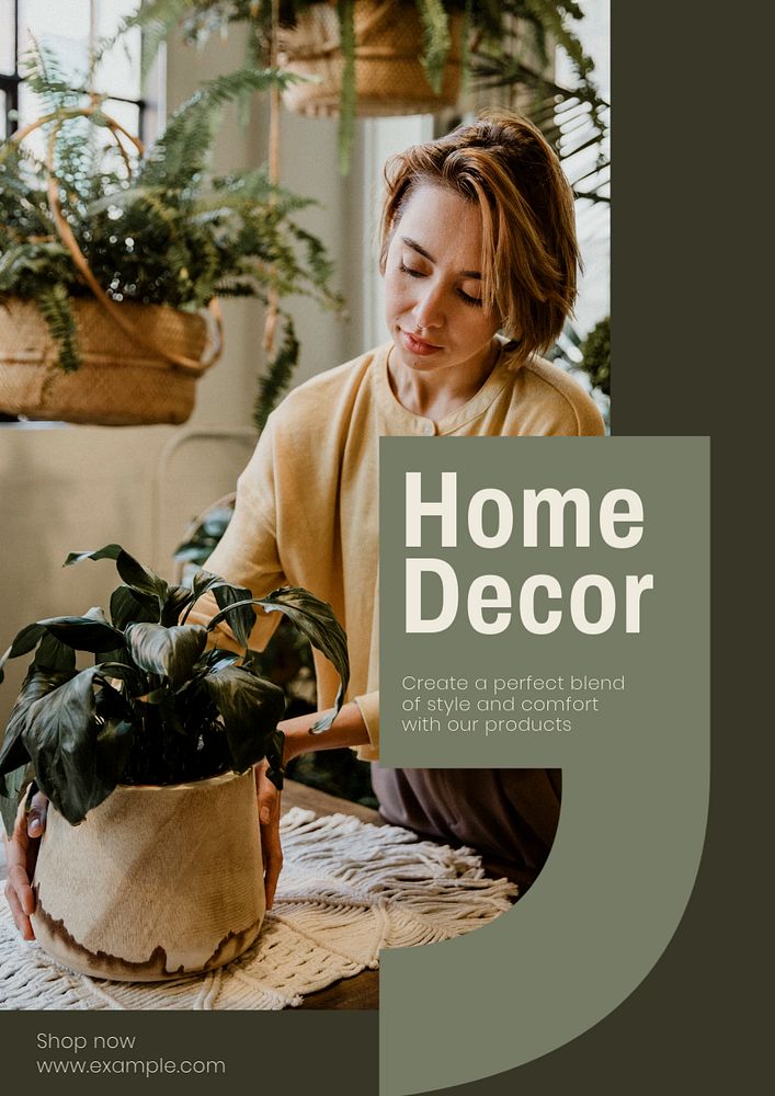 Home decor poster template, editable text & design