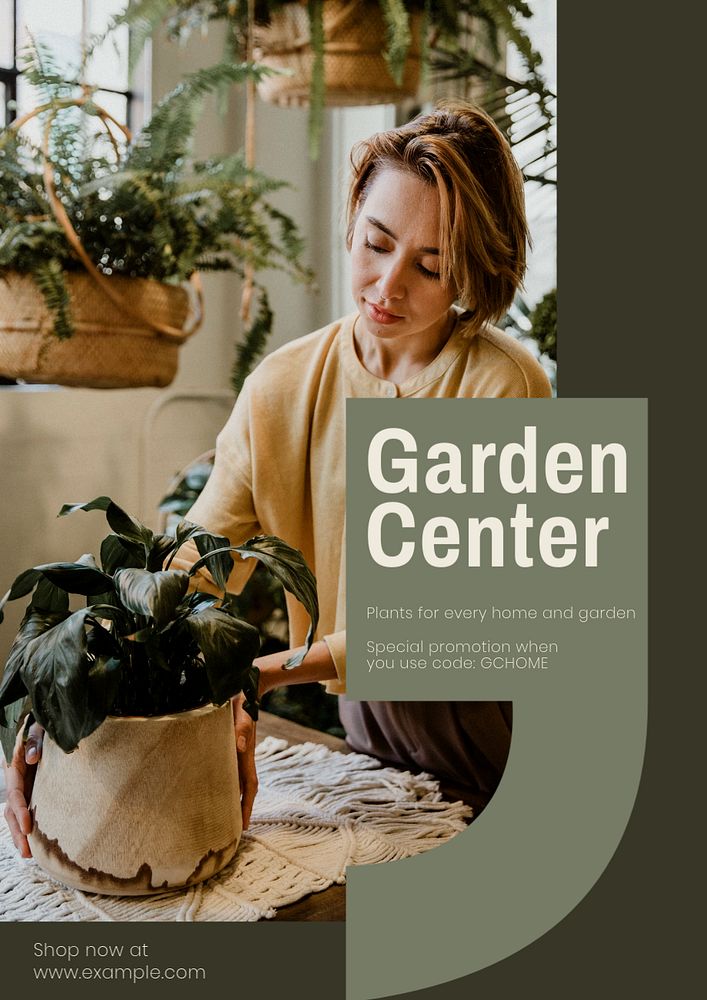 Garden center poster template, editable text & design