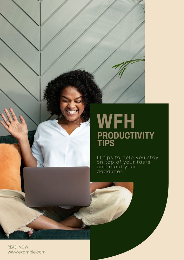 WFH productivity tips poster template, editable text & design