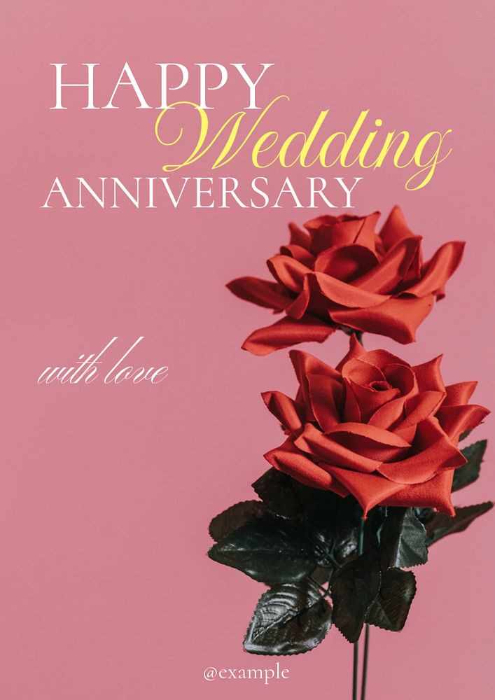 Happy wedding anniversary poster template, editable text & design