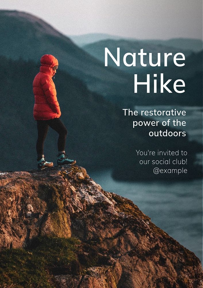 Nature hike poster template, editable text & design