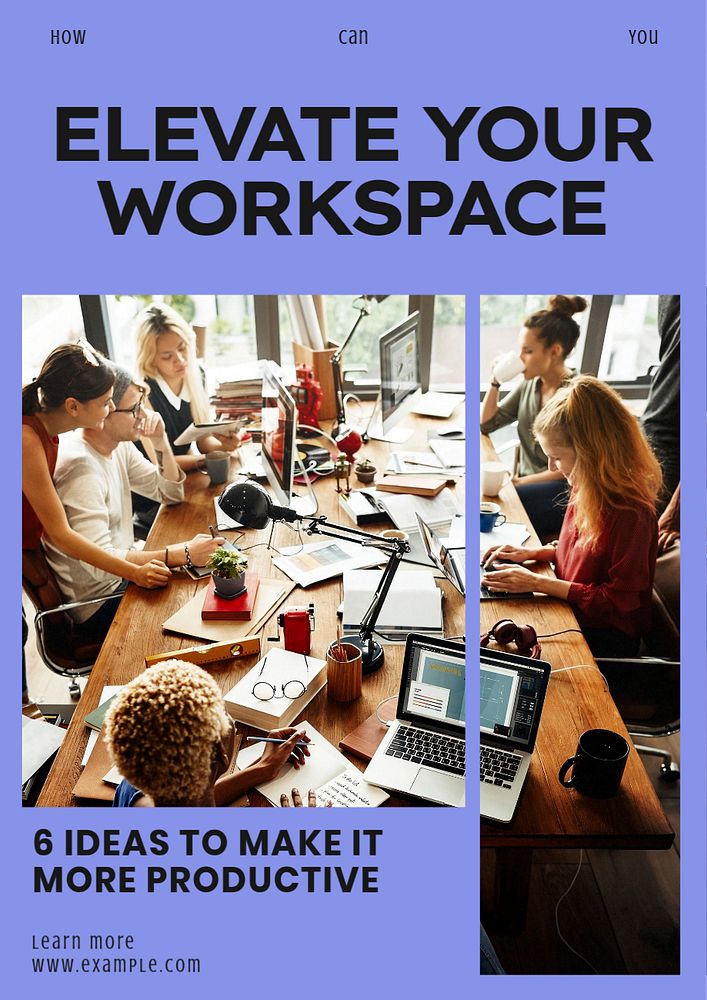 Productive workspace poster template, editable text & design