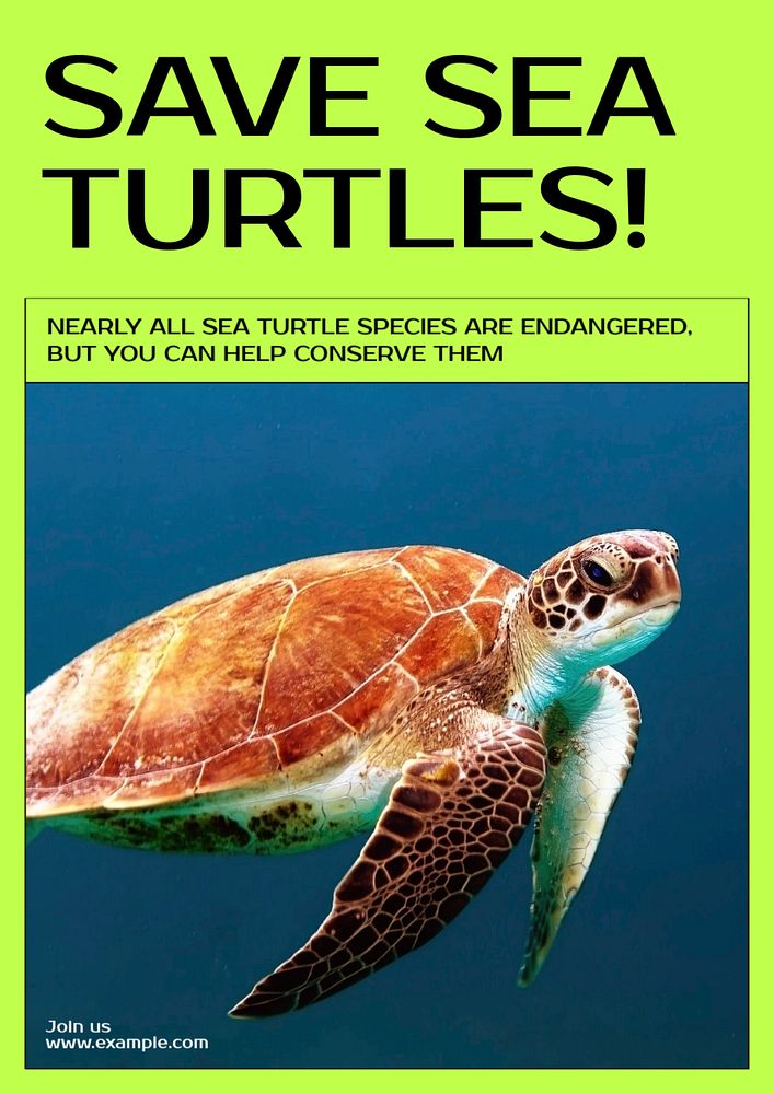 Save sea turtles poster template, editable text & design