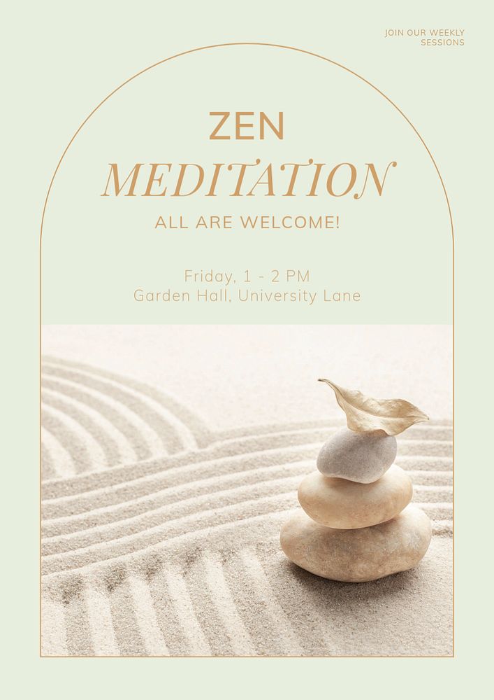 Zen meditation poster template, editable text & design