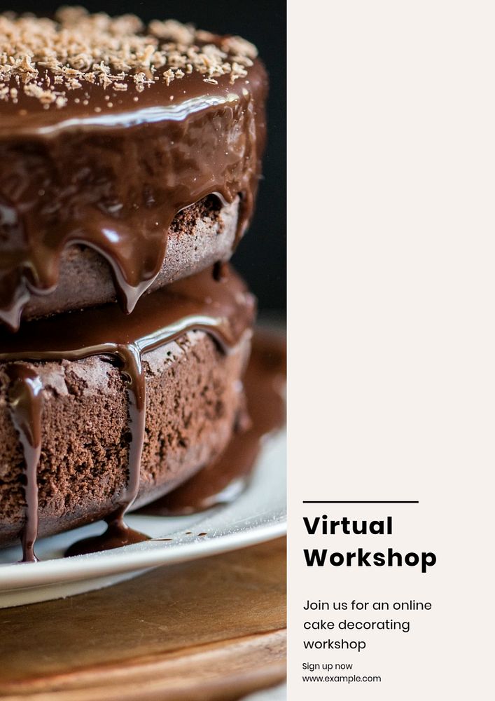 Virtual cake workshop poster template, editable text & design