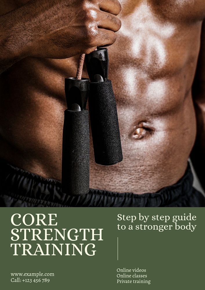 Core strength training poster template, editable text & design