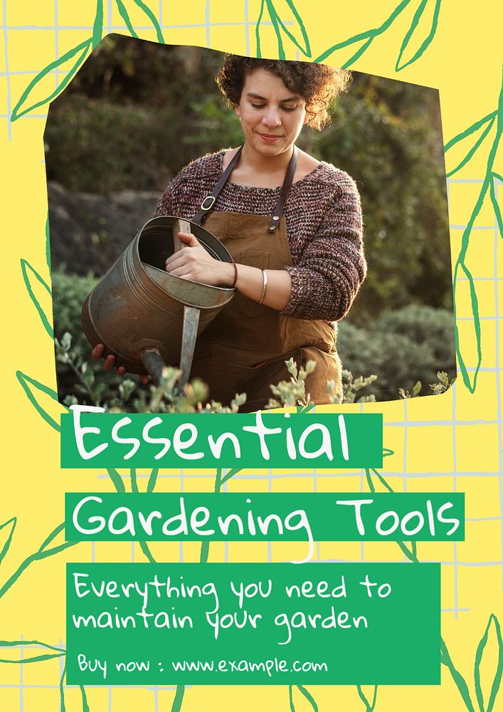 Gardening tools poster template, editable text & design