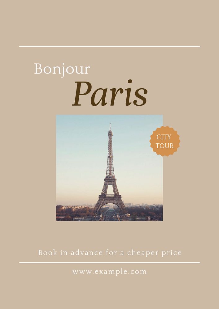 Paris travel poster template, editable text & design