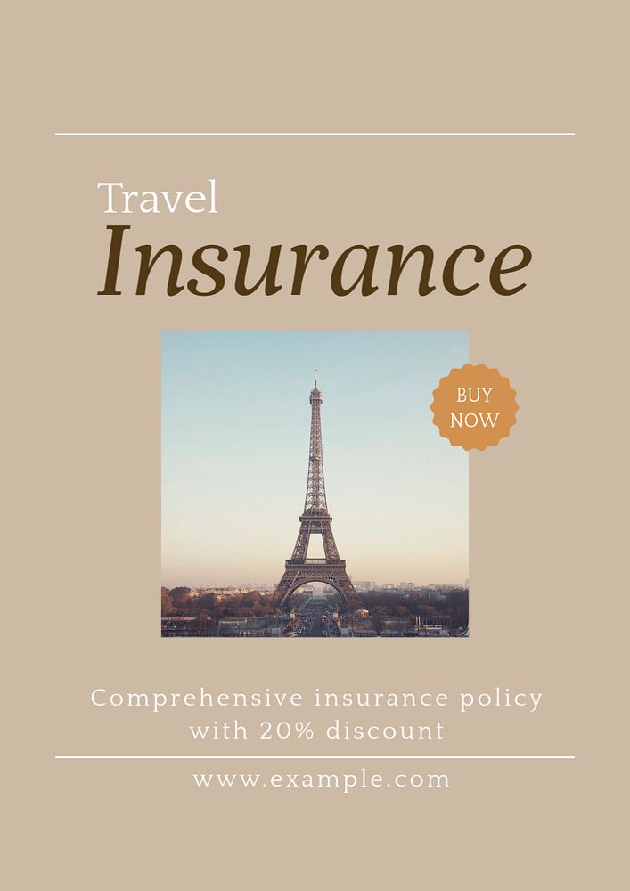 Travel insurance poster template, editable text & design