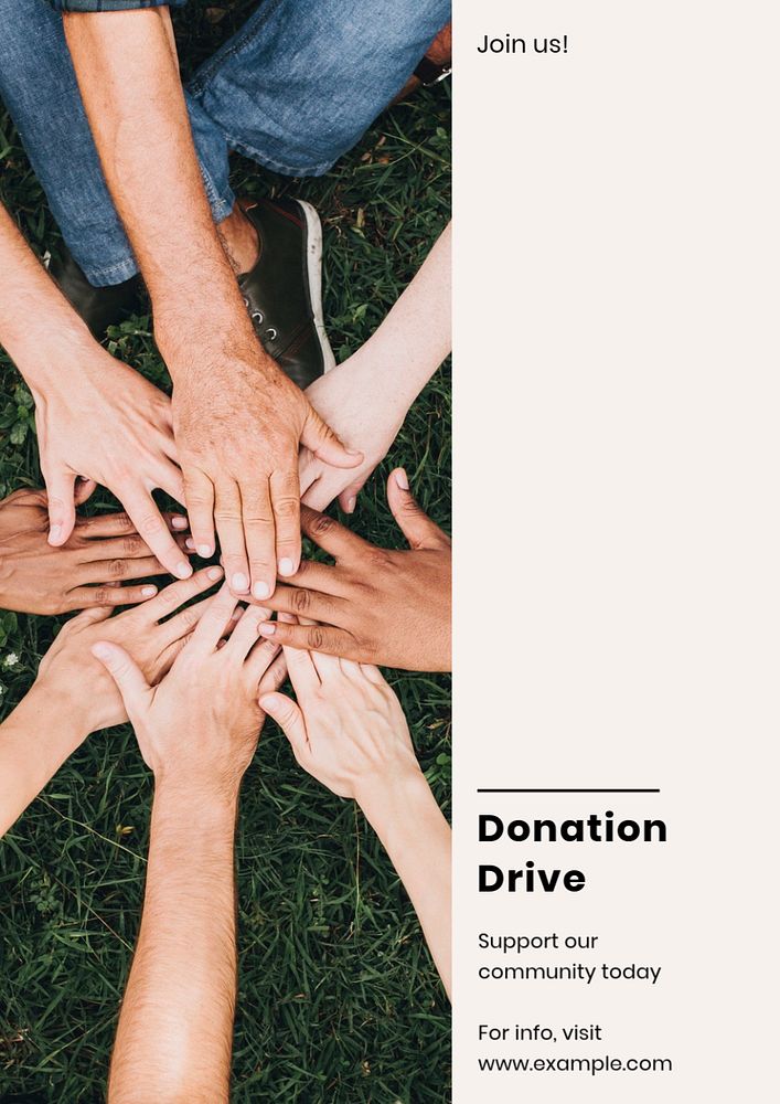 Donation drive poster template, editable text & design