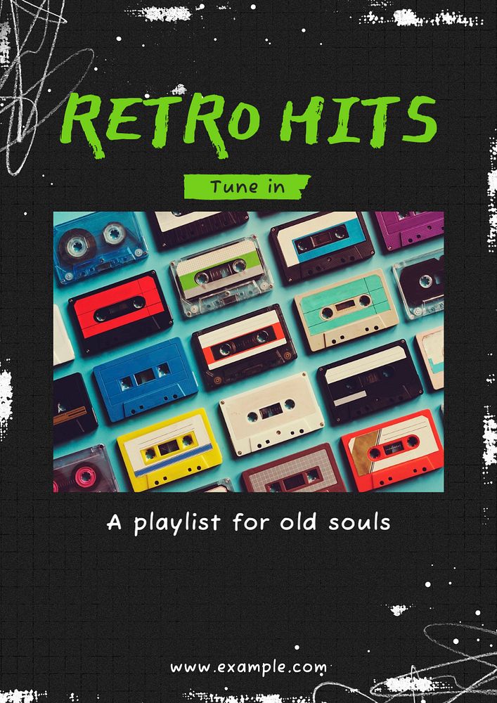 Retro hits poster template, editable text & design