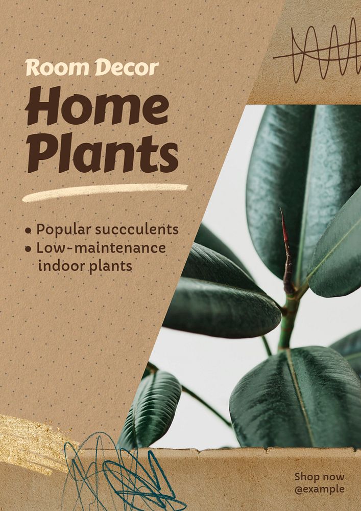 Home plants poster template, editable text & design