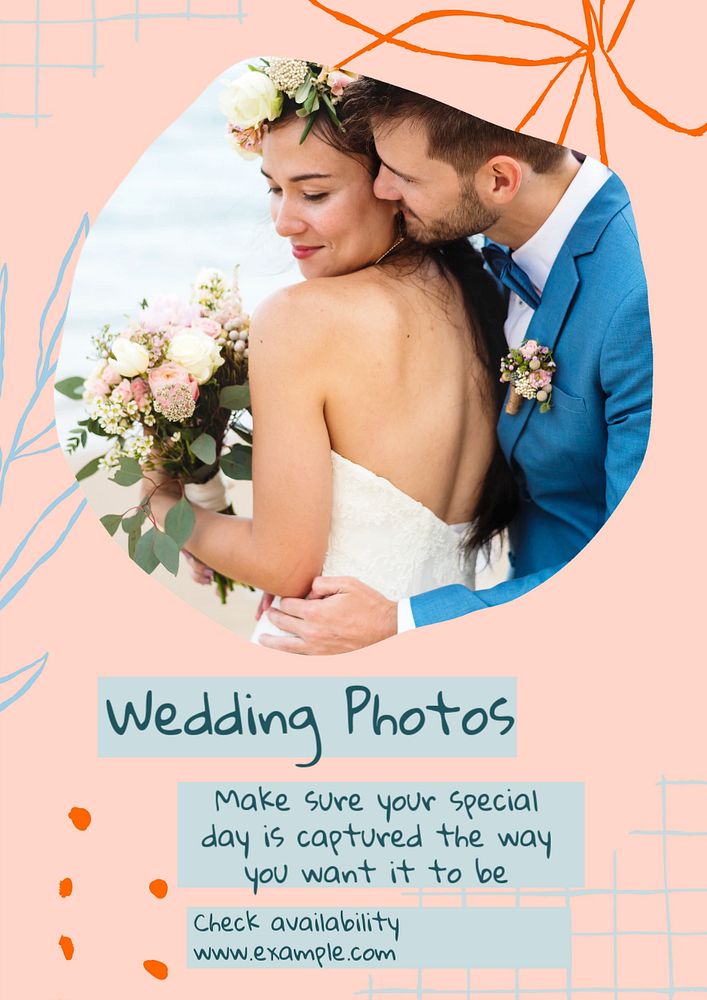 Wedding photos poster template, editable text & design