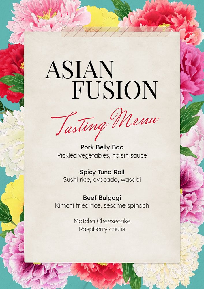 Tasting menu poster template, editable text and design