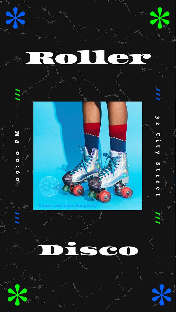 Roller disco social story template, editable Instagram design