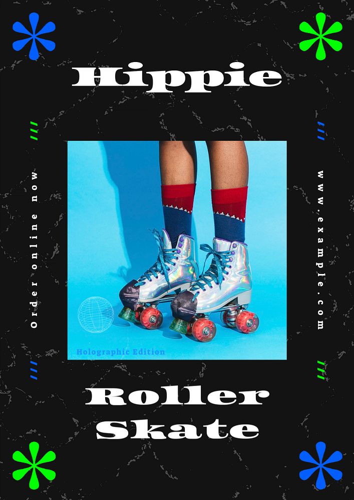 Hippie roller poster template, editable text & design