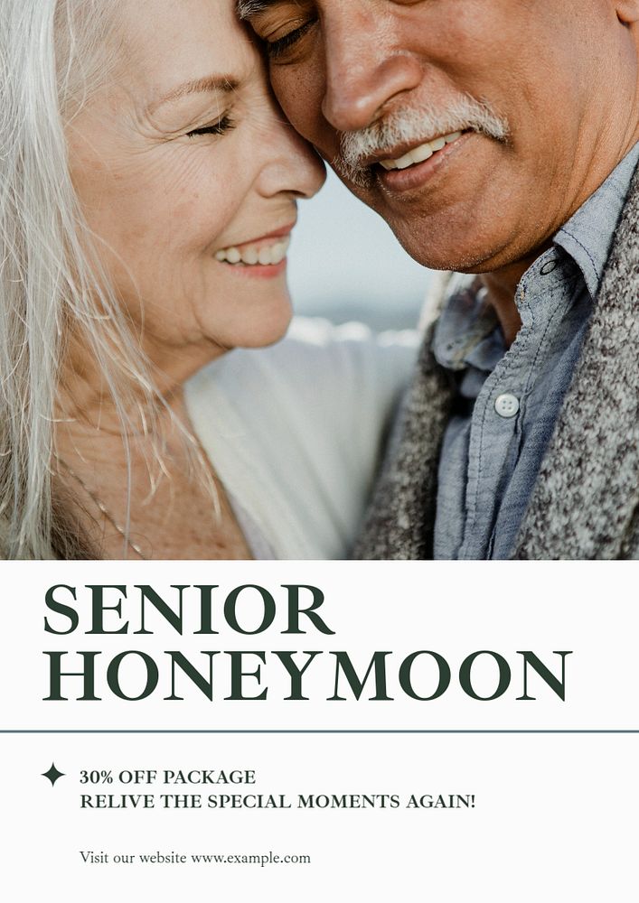 Senior honeymoon poster template, editable text & design