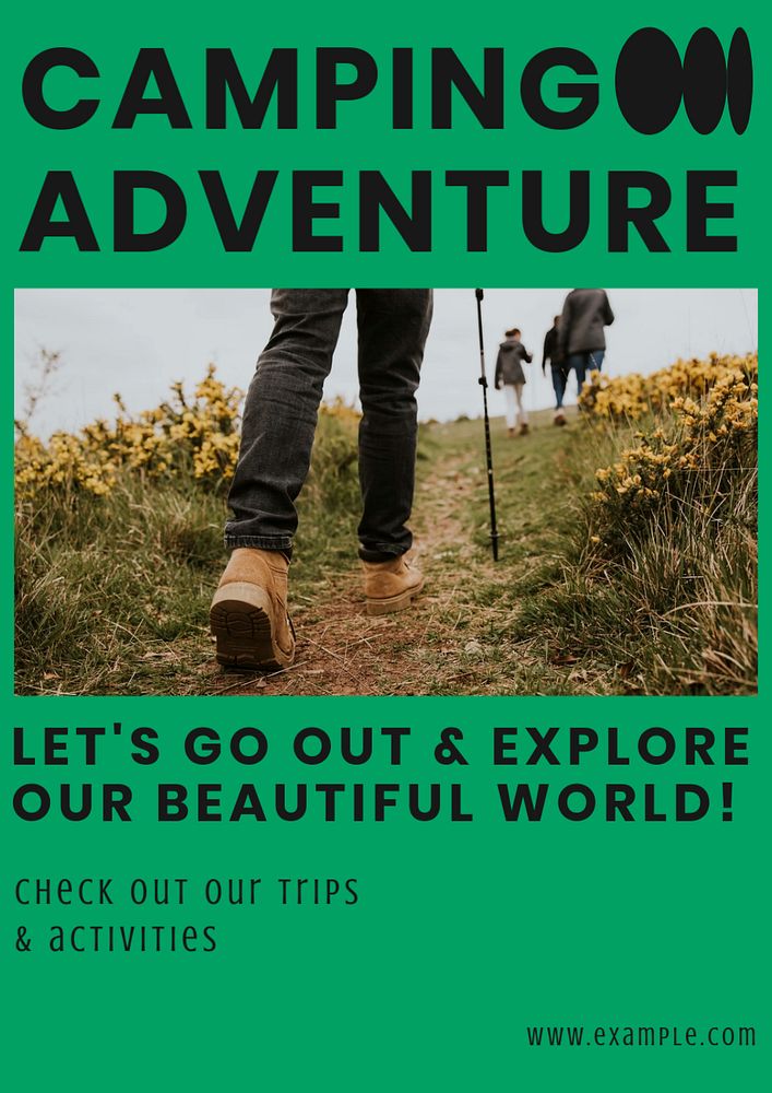 Camping adventure poster template, editable text & design